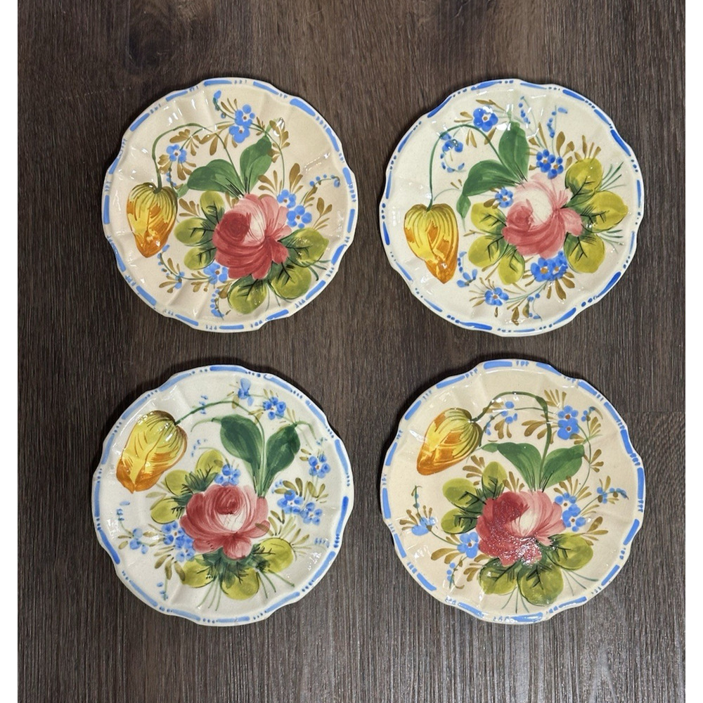 Italian Renaissance Revival Faience Set of 4 Plates Nove Rose Majolica Vtg 6.75"